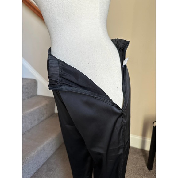 Black satin feather trim top and feather trim pants set (2 pcs) size small NWT - Picture 12 of 15